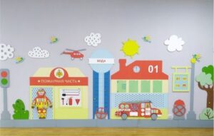 Декоративно-развивающая панель Городская среда "Пожарная часть"