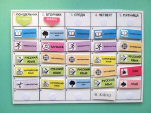 Расписание со съемными карточками-уроками для начальной школы